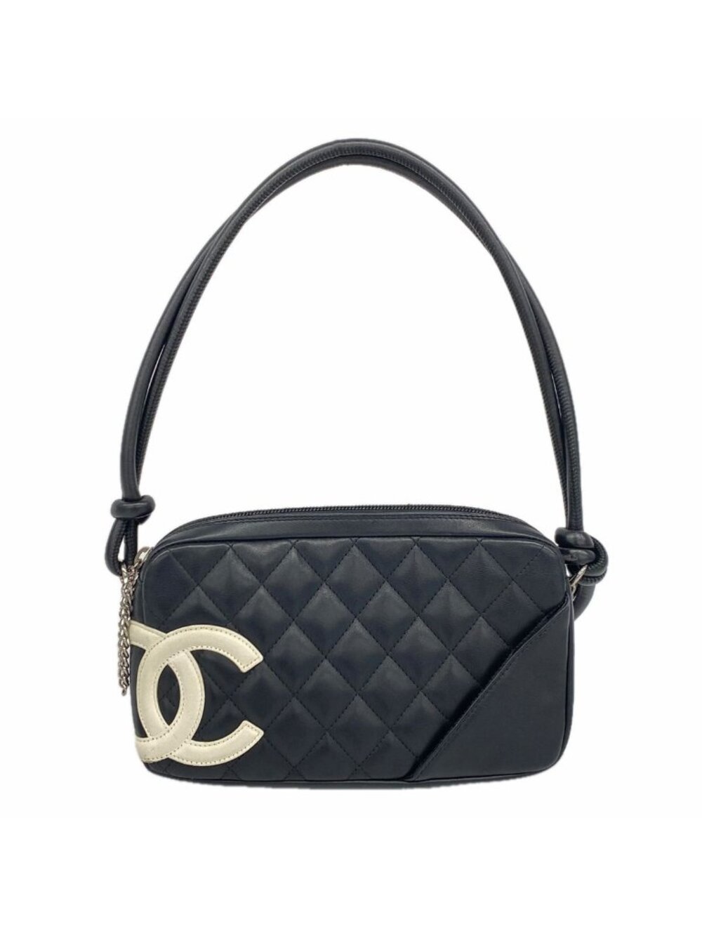 Chanel Shoulder Bag Cambon Lambskin Black White Silver